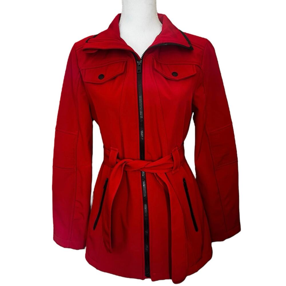 London Fog Red Zip-up Tie Waist Soft Shell Jacket Size S